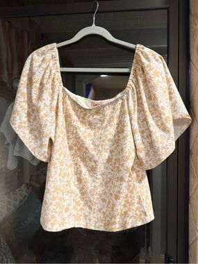 Willow Floral Off-Shoulder Puff Sleeve Top - Cream & Tan